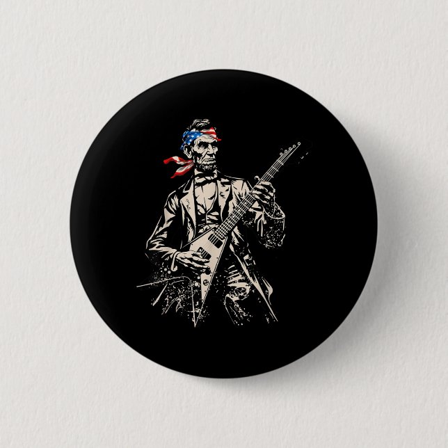 Retro Abraham Lincoln spelar gitarr rock roll Knapp (Framsida)