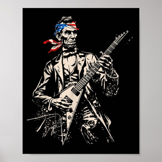 Retro Abraham Lincoln spelar gitarr rock roll Poster (Framsidan)