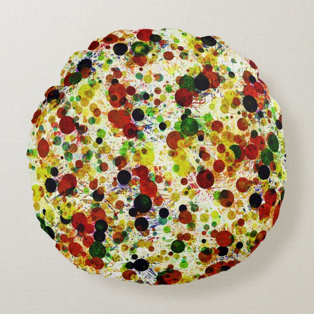 Retro Abstract Circles & Dots Rund Kudde (Framsidan)