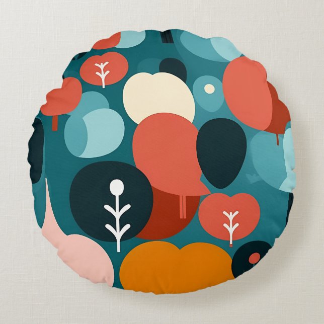 Retro Abstract Geometric Throw Pillow Rund Kudde (Framsidan)