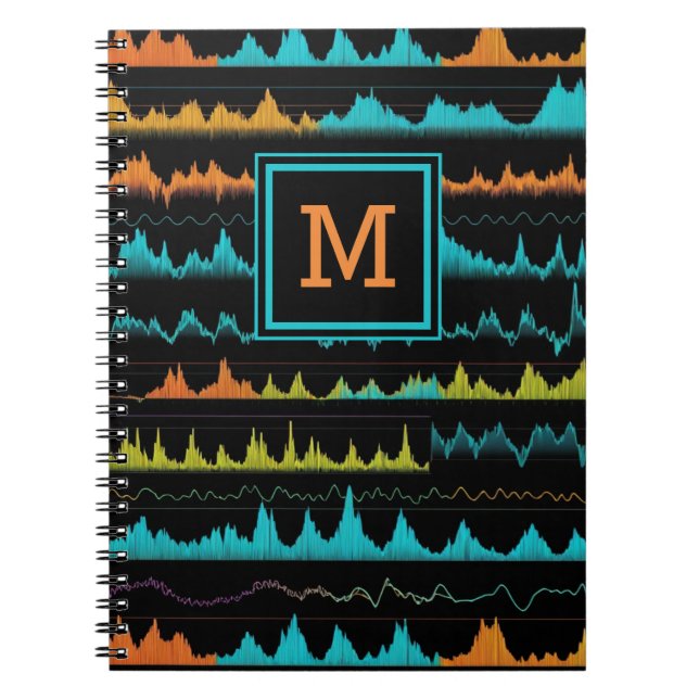 Retro Abstract Sound Wave Pattern Monogram Anteckningsbok (Framsidan)