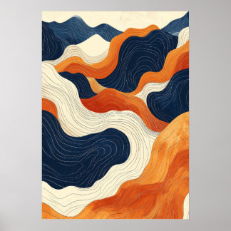 Retro Abstract Topographic Contour Line Art Vintag Poster