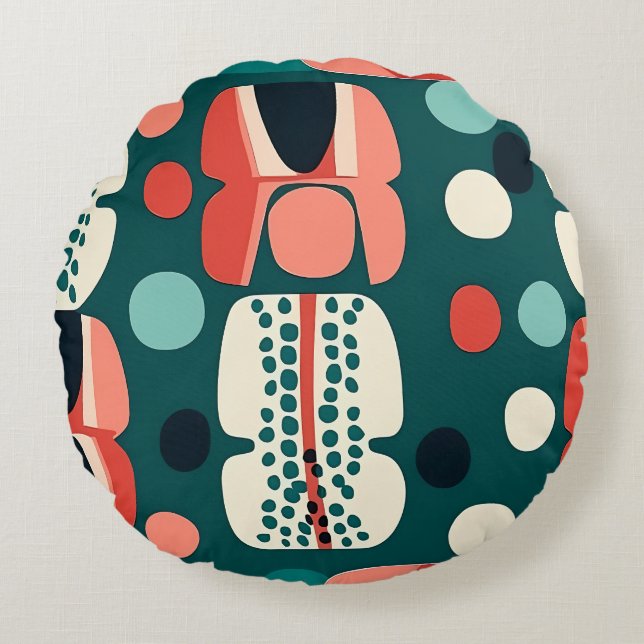 Retro Abstract Totem & Pod Pillow Rund Kudde (Framsidan)