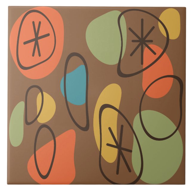 Retro Abstrakt Art Sten flerfärgad Mörk Kakelplatta (Framsidan)