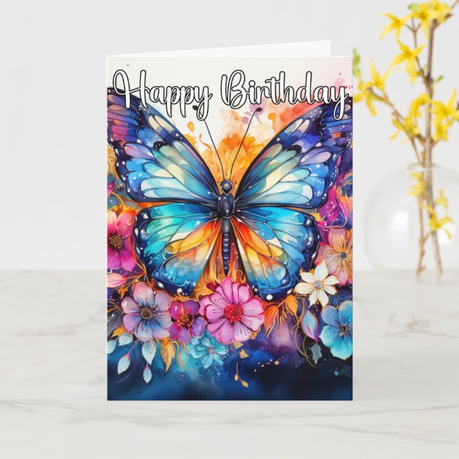 Retro Abstrakt Artistic Butterfly | Grattis på föd Kort (Gul blomma)