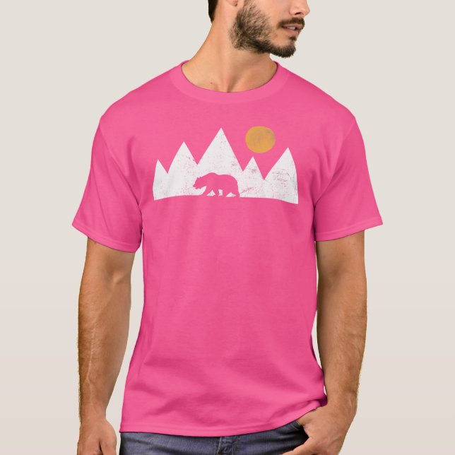 Retro Abstrakt Bear Mountains Sunset Manar Hiking  T Shirt (Framsida)
