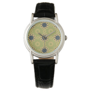 Retro Abstrakt Black och Gula blommor Mönster Armbandsur