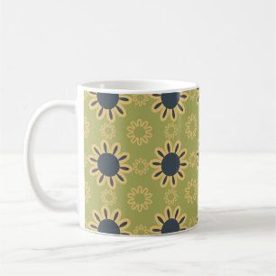 Retro Abstrakt Black och Gula blommor Mönster Kaffemugg