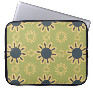 Retro Abstrakt Black och Gula blommor Mönster Laptop Fodral