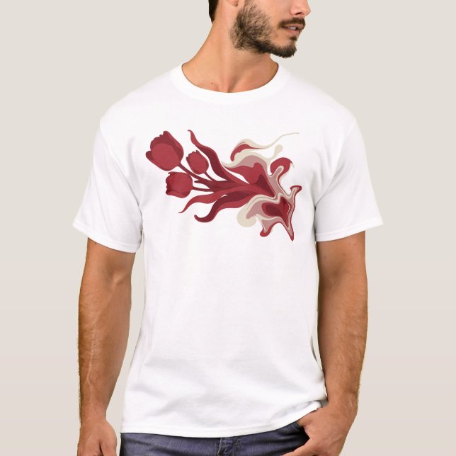 Retro ABSTRAKT BLOMMA Konstnärligt Uttryck T Shirt (Framsida)