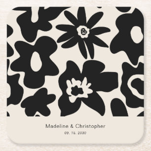 Retro Abstrakt Blommigt Bröllop Underlägg Papper Kvadrat