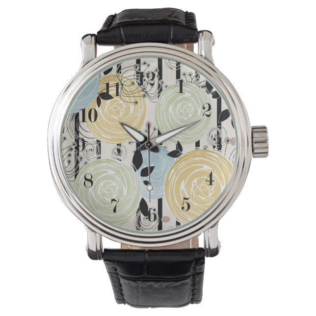 Retro, abstrakt blommor armbandsur (Framsida)