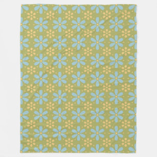 Retro Abstrakt Blue och Gula blommor Mönster Fleecefilt