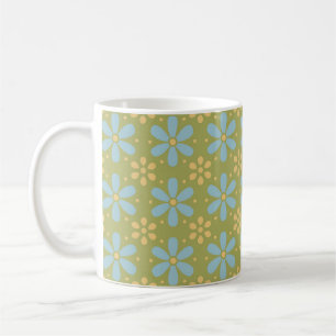 Retro Abstrakt Blue och Gula blommor Mönster Kaffemugg
