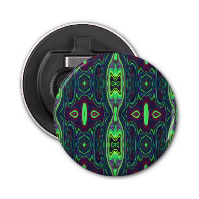 Retro Abstrakt Chartreuse, Red and Blue Mönster Flasköppnare (Framsidan)