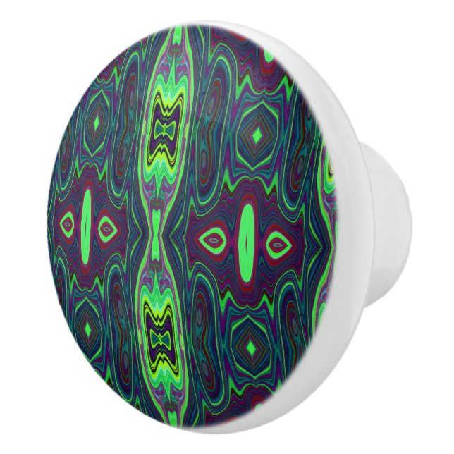 Retro Abstrakt Chartreuse, Red and Blue Mönster Knopp (Höger)