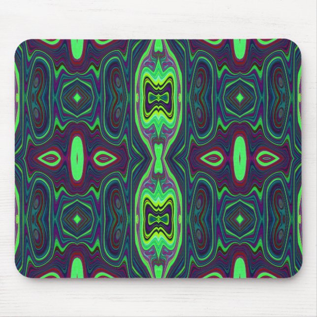 Retro Abstrakt Chartreuse, Red and Blue Mönster Musmatta (Framsidan)