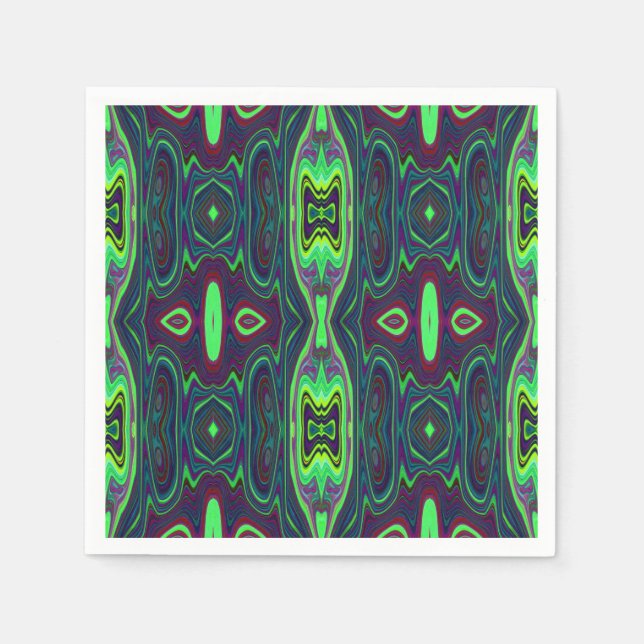 Retro Abstrakt Chartreuse, Red and Blue Mönster Pappersservett (Framsidan)