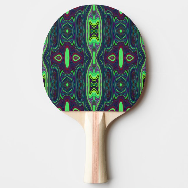 Retro Abstrakt Chartreuse, Red and Blue Mönster Pingisracket (Framsidan)