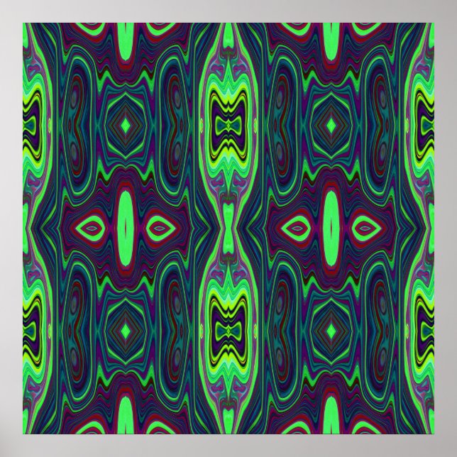 Retro Abstrakt Chartreuse, Red and Blue Mönster Poster (Framsidan)