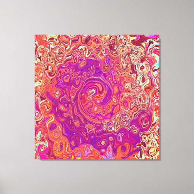 Retro Abstrakt Coral och Lila Marble Swirl Canvastryck (Framsida)