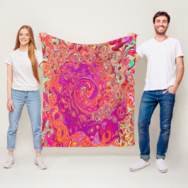 Retro Abstrakt Coral och Lila Marble Swirl Fleecefilt