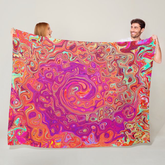 Retro Abstrakt Coral och Lila Marble Swirl Fleecefilt (På plats)