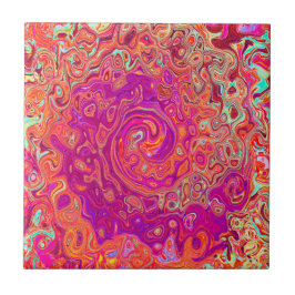 Retro Abstrakt Coral och Lila Marble Swirl Kakelplatta