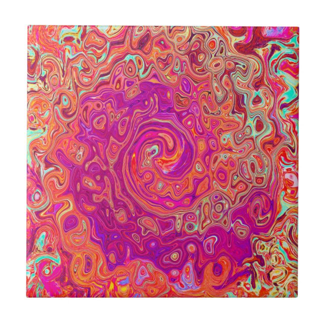 Retro Abstrakt Coral och Lila Marble Swirl Kakelplatta (Framsidan)