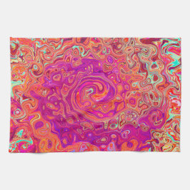 Retro Abstrakt Coral och Lila Marble Swirl Kökshandduk