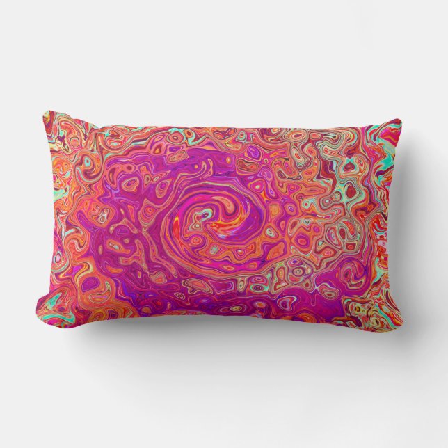 Retro Abstrakt Coral och Lila Marble Swirl Lumbarkudde (Framsida)