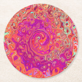 Retro Abstrakt Coral och Lila Marble Swirl Underlägg Papper Rund