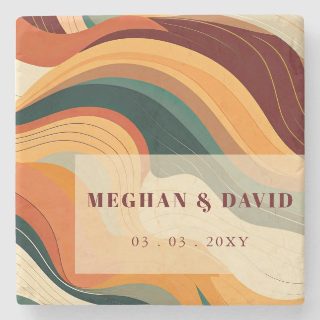 Retro Abstrakt Earthy Terracotta Orange Bröllop Stenunderlägg (Framsidan)