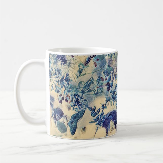Retro Abstrakt Flowers Butterfly Artwork Garden Kaffemugg (Vänster)