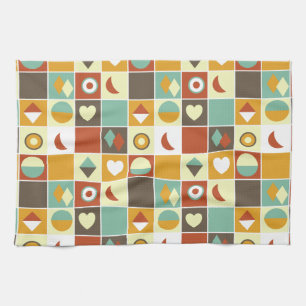 Retro Abstrakt Geometric Mönster Brown Gult Red Kökshandduk