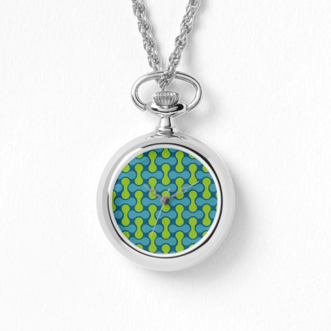Retro Abstrakt Geometric Mönster i blått och Grönt Armbandsur (Framsida)