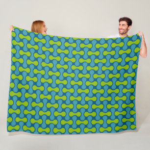 Retro Abstrakt Geometric Mönster i blått och Grönt Fleecefilt