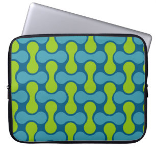 Retro Abstrakt Geometric Mönster i blått och Grönt Laptop Fodral
