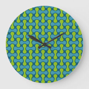 Retro Abstrakt Geometric Mönster i blått och Grönt Stor Klocka
