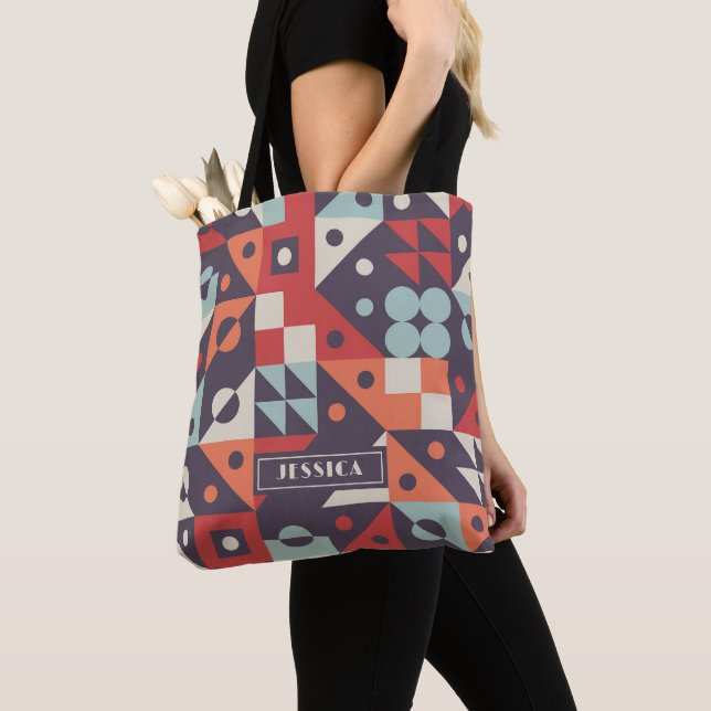Retro Abstrakt Geometric Mönster Personlig Namn Tygkasse (Närbild)