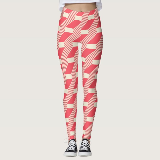 Retro Abstrakt Geometric, Vintage Trappor. Leggings (Framsida)