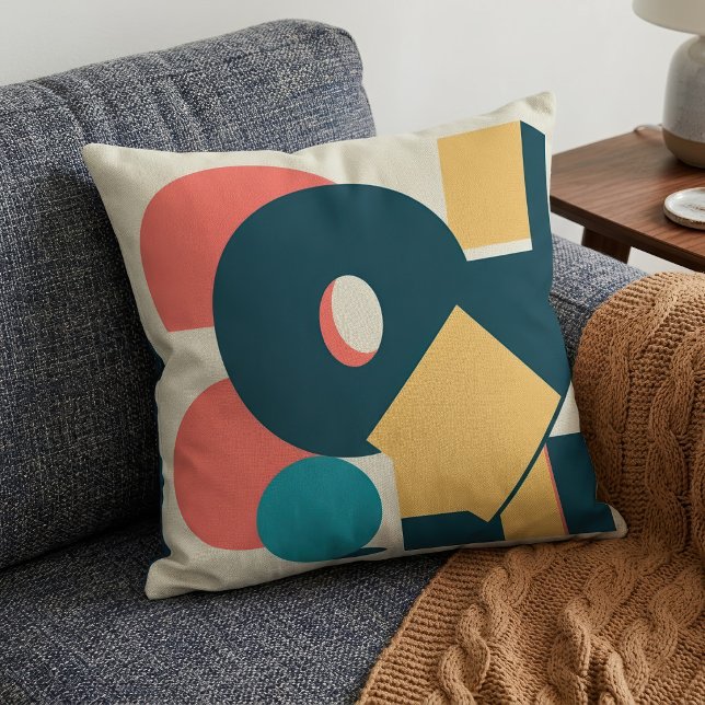 Retro Abstrakt Geometrisk Risograf Konst Design Kudde (Retro Abstract Geometric Risograph Art Design. Throw Pillow)