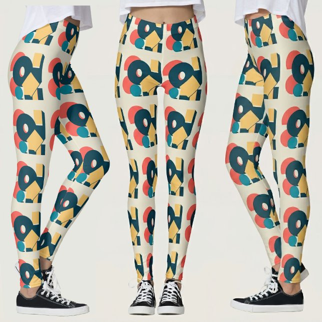 Retro Abstrakt Geometrisk Risograf Konst Design Leggings (Retro Abstract Geometric Risograph Art Design. Leggings)
