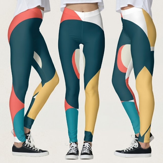 Retro Abstrakt Geometrisk Risograf Konst Design Leggings (Retro Abstract Geometric Risograph Art Design. Leggings)