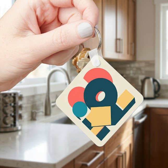 Retro Abstrakt Geometrisk Risograf Konst Design Nyckelring (Retro Abstract Geometric Risograph Art Design. Keychain)