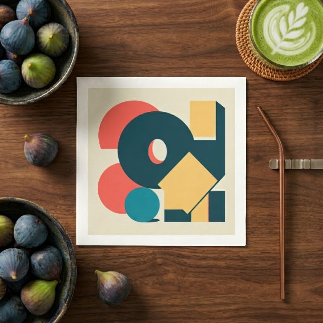 Retro Abstrakt Geometrisk Risograf Konst Design Pappersservett (Retro Abstract Geometric Risograph Art Design. Napkins)