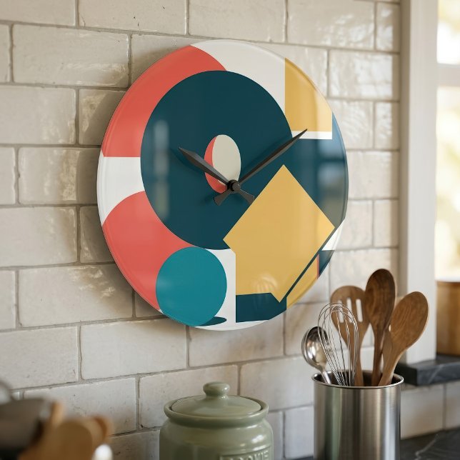 Retro Abstrakt Geometrisk Risograf Konst Design Stor Klocka (Retro Abstract Geometric Risograph Art Design. Large Clock)