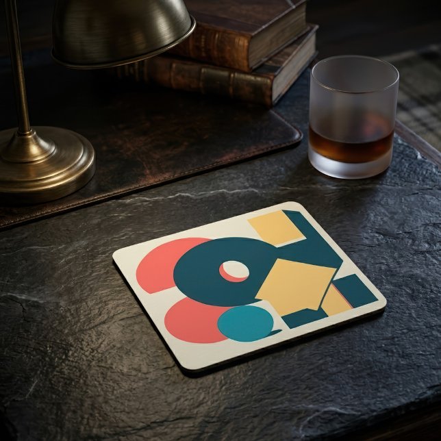 Retro Abstrakt Geometrisk Risograf Konst Design Underlägg Papper Kvadrat (Retro Abstract Geometric Risograph Art Design. Square Paper Coaster)