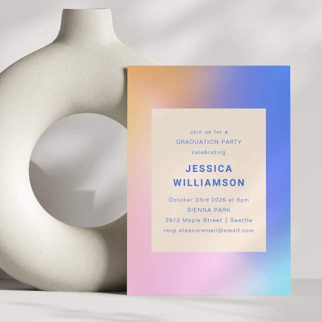 Retro Abstrakt Gradient Lila Rosa Examen Inbjudningar (Skapare uppladdad)