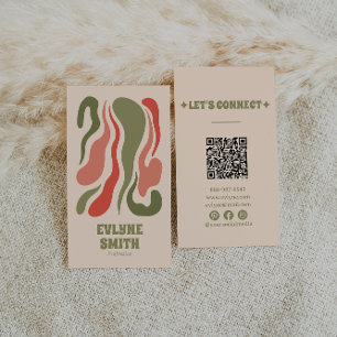 Retro Abstrakt Grönt Red QR Code Groovy Funky Boho Visitkort